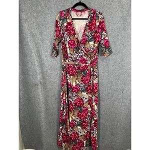 Soft Surroundings Dress Women Large Floral Salvadora Red Maxi Faux Wrap Stretch